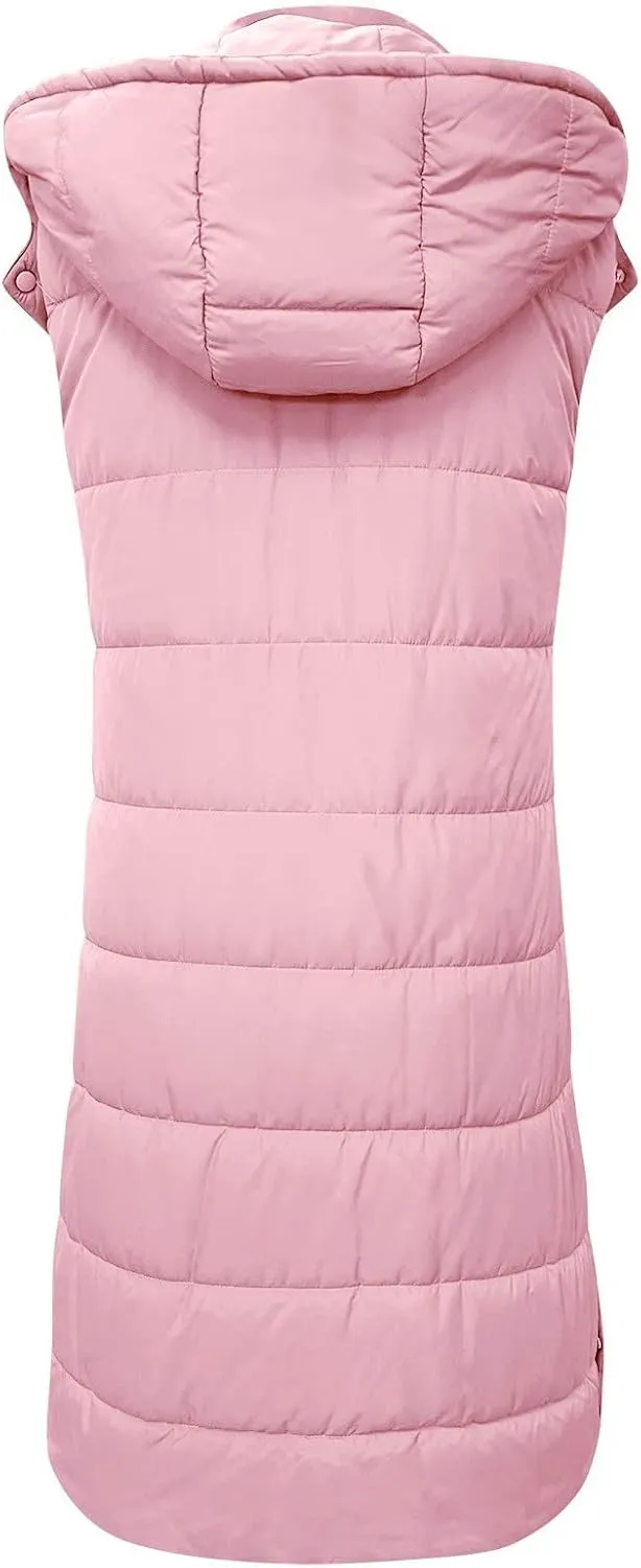 Long Puffer Vest for Women,2023 Winter Warm Puffy Zipper Sleeveless Oversized Fleece Plus Size Down Jacket Coat