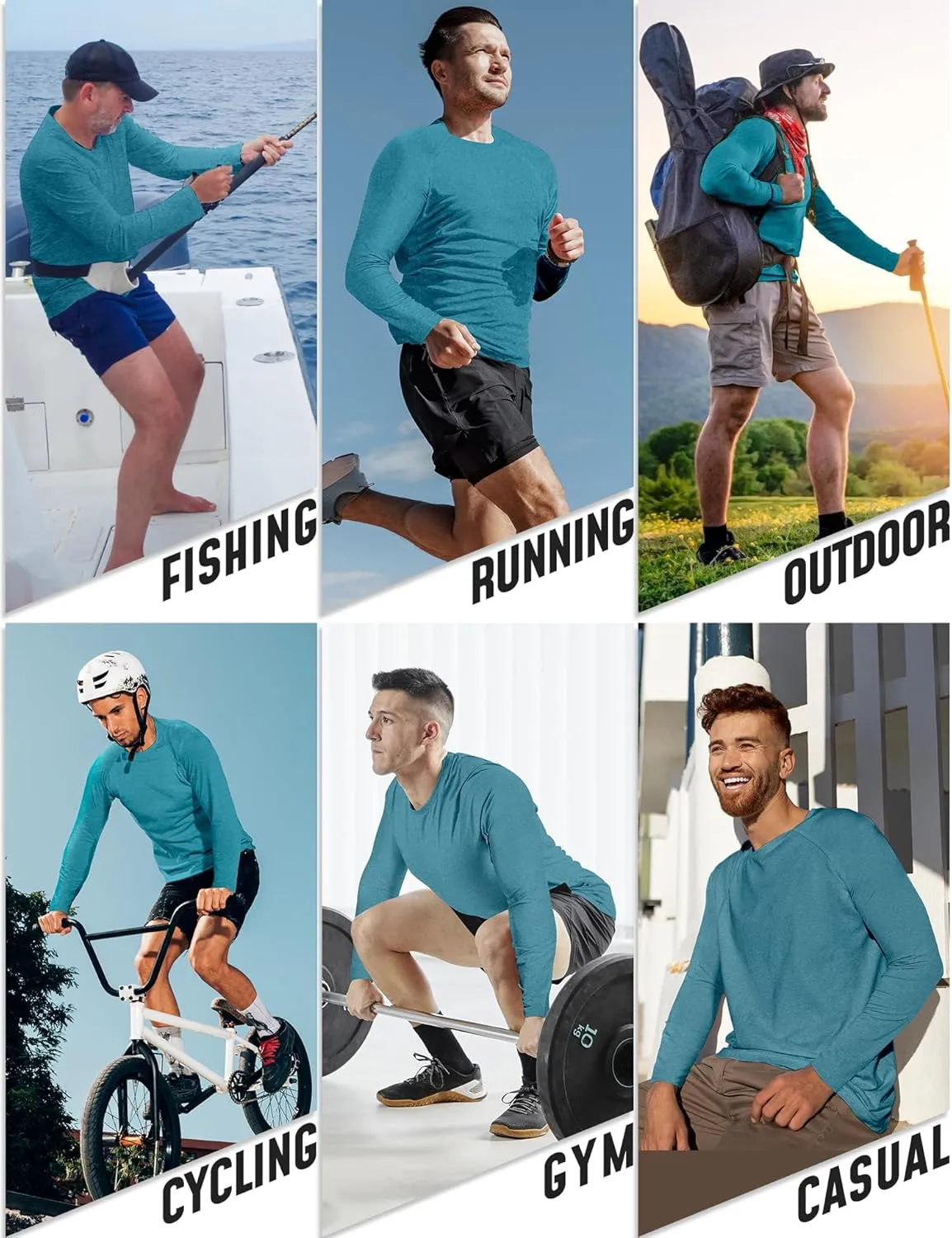 Long Sleeve Shirts for Men 5 Pack Athletic T Shirt UPF 50  Sun Protection Fishing Active Running Quick Dry Fit Tee Shirt