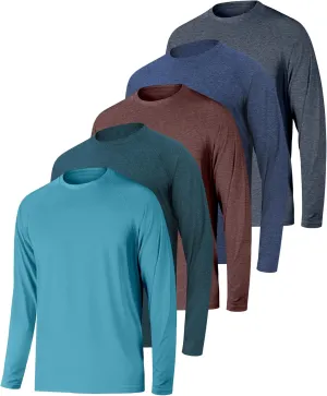 Long Sleeve Shirts for Men 5 Pack Athletic T Shirt UPF 50  Sun Protection Fishing Active Running Quick Dry Fit Tee Shirt