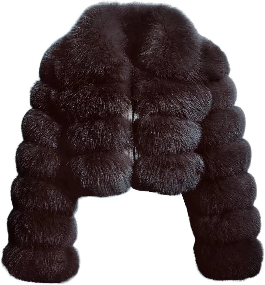loveimgs Women Fluffy Faux Fur Coat Cropped Jacket Puffer Jacket Zip Up Winter Warm Fuzzy Teddy Jacket