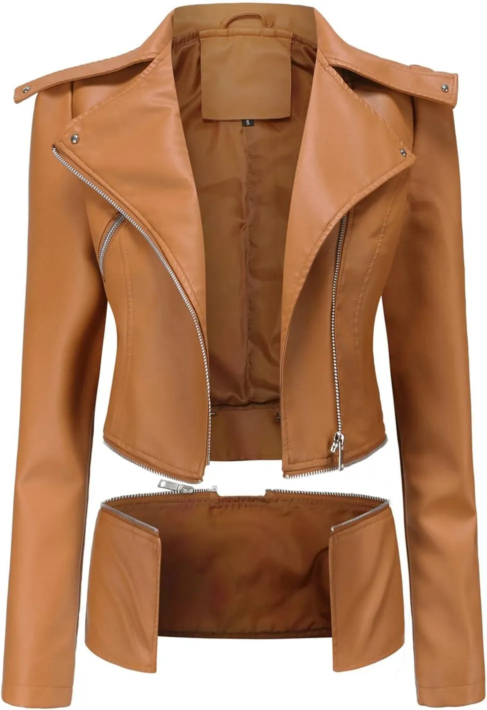 Lu's Chic Women's Moto Jacket Faux Leather Turn Down Collared Crop Blazer Lightweight Biker Coat Short Motorcycle Jacket