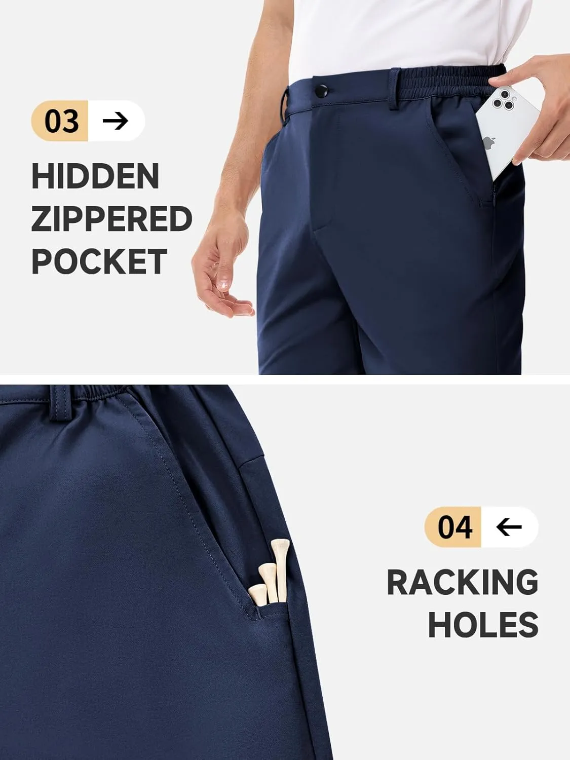 LUSHENUNI Mens Golf Shorts Stretch Quick Dry 7 Lightweight Hiking Casual Dress Athletic Shorts with Zipper Pockets