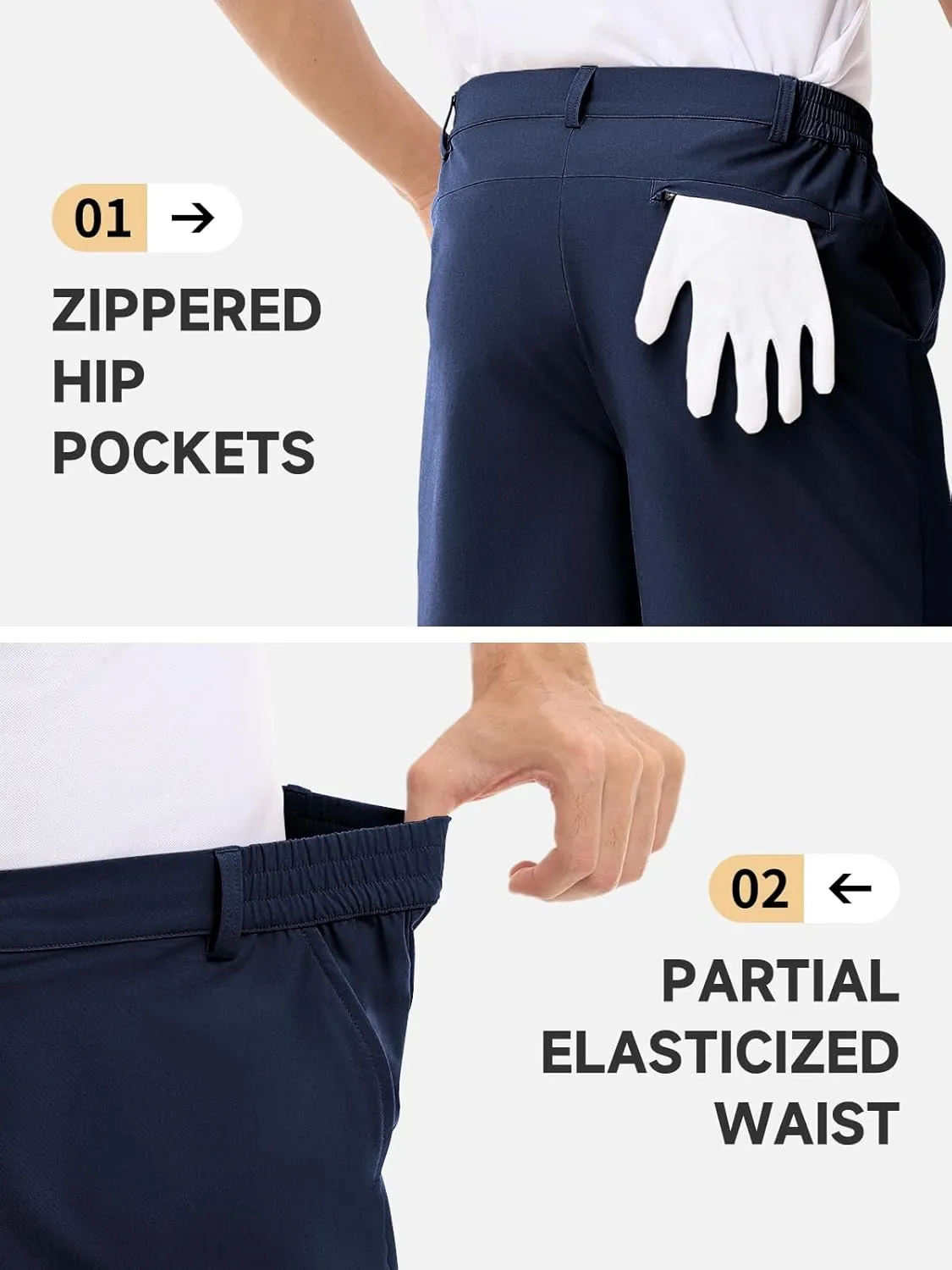 LUSHENUNI Mens Golf Shorts Stretch Quick Dry 7 Lightweight Hiking Casual Dress Athletic Shorts with Zipper Pockets