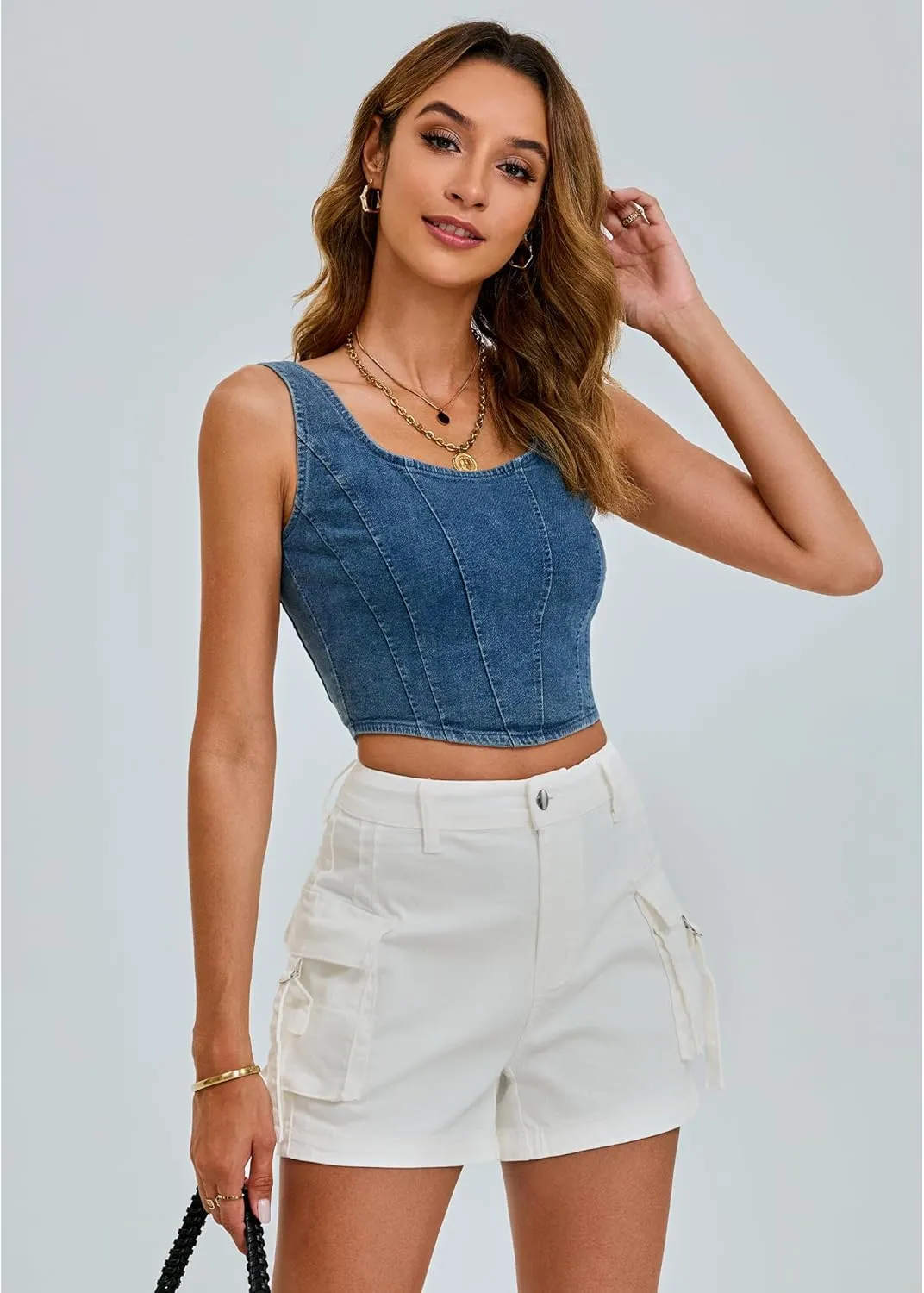 luvamia Cargo Shorts for Women Trendy High Wasited Casual Summer Stretchy Utility Cut Off Shorts with Pockets
