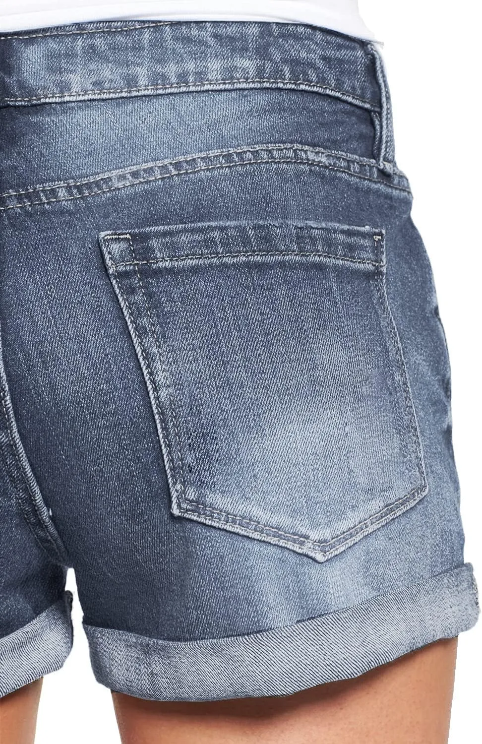 luvamia Women's Ripped Denim Jean Shorts High Waisted Stretchy Folded Hem Short Jeans