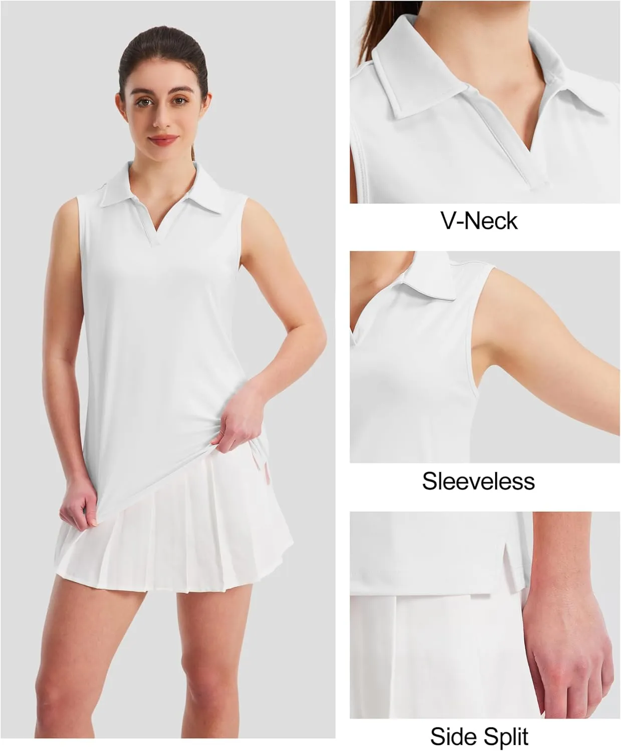 MAGCOMSEN Women's Sleeveless Golf Polo Shirts UPF 50  Tank Tops V-Neck Quick Dry Workout Athletic Tops
