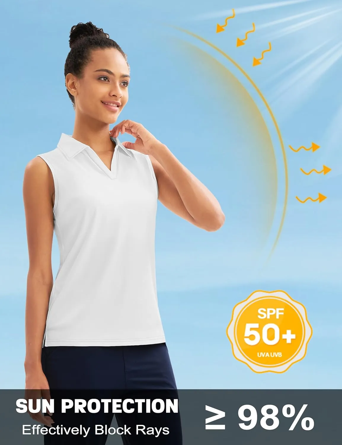 MAGCOMSEN Women's Sleeveless Golf Polo Shirts UPF 50  Tank Tops V-Neck Quick Dry Workout Athletic Tops