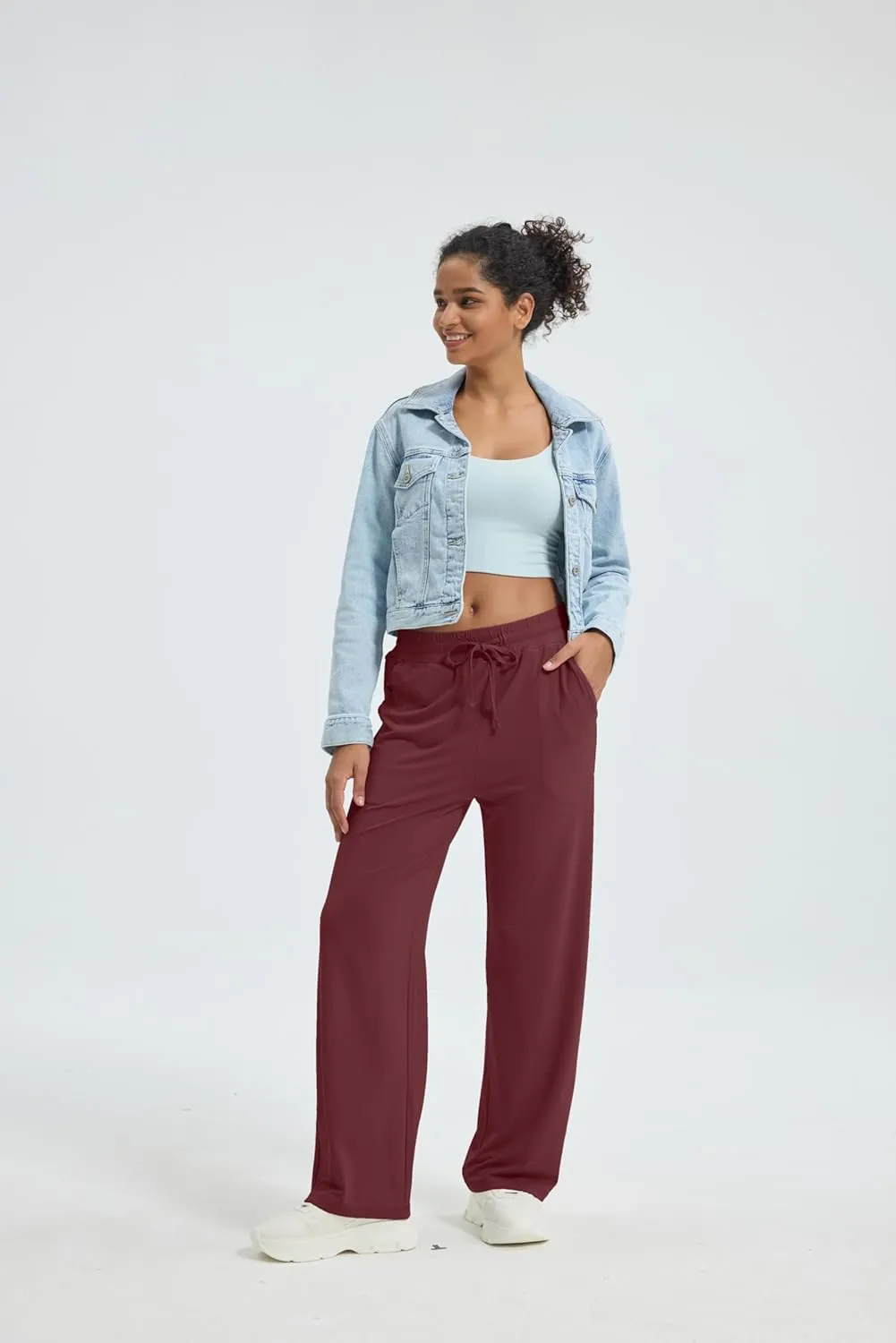 Maxbee Wide Leg Pants for Woman, Loose Sweatpants Women with Pockets,Baggy Casual Drawstring Yoga Pants Long Style
