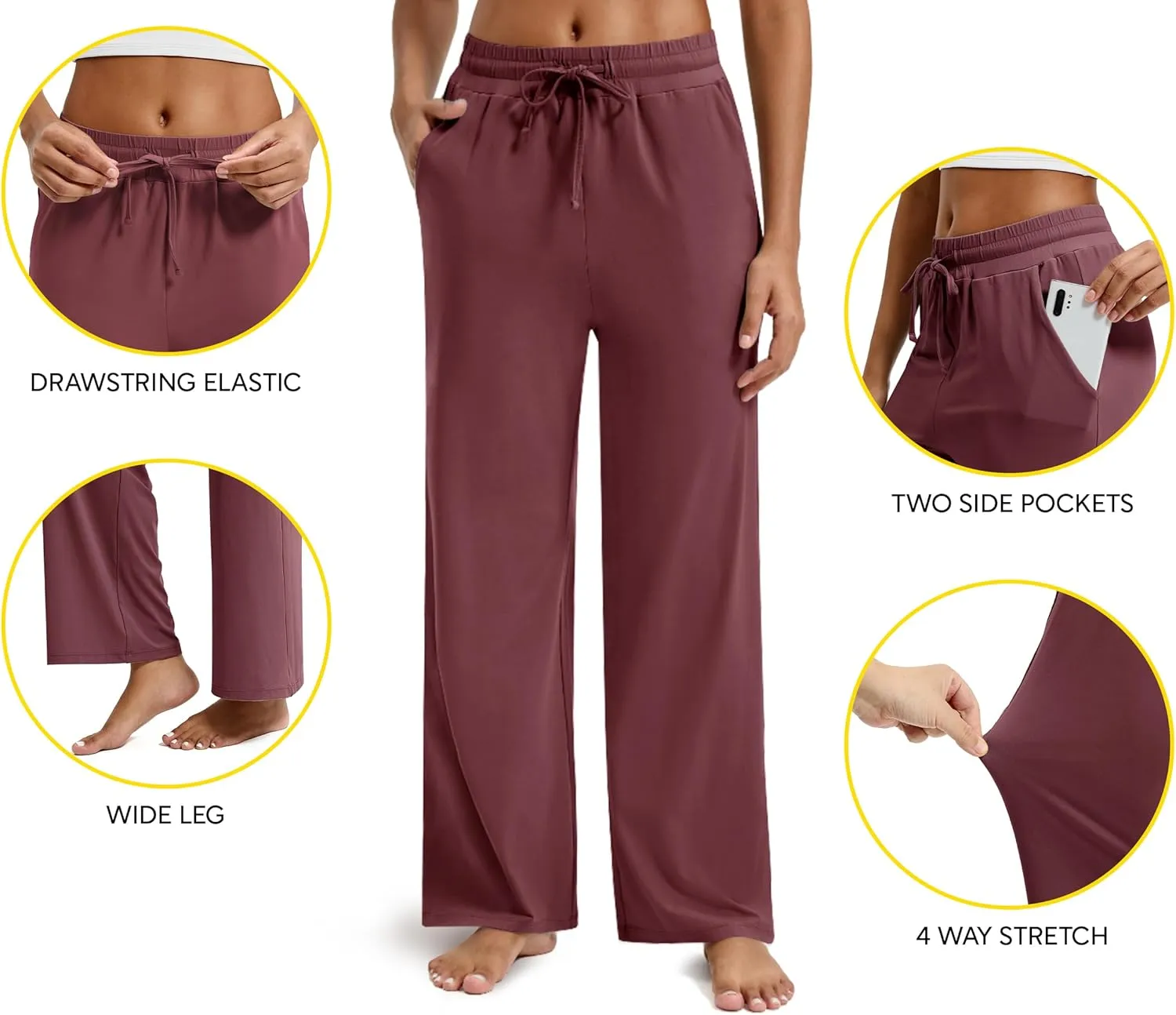 Maxbee Wide Leg Pants for Woman, Loose Sweatpants Women with Pockets,Baggy Casual Drawstring Yoga Pants Long Style