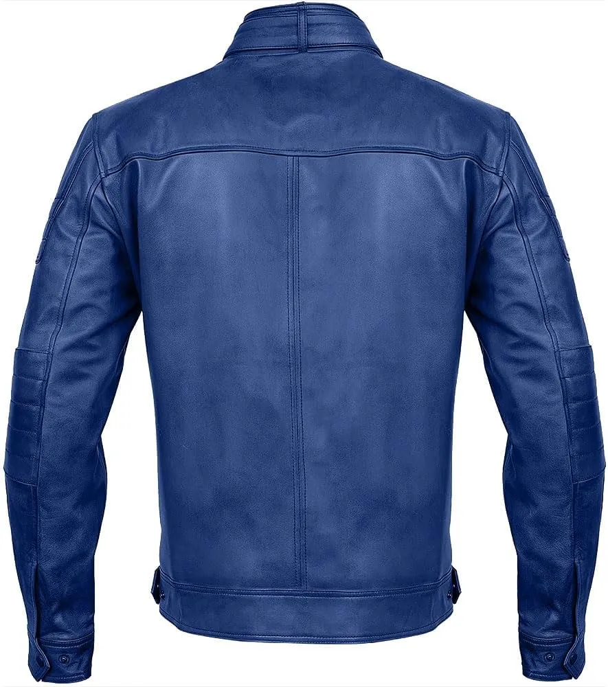 Men Cafe Racer Motorcycle Style Solid Color Leather Jacket Slim Fit Motorcycle Brown Leather Jacket Moto Rider Cafe Racer