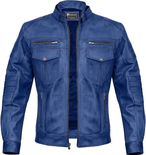 Men Cafe Racer Motorcycle Style Solid Color Leather Jacket Slim Fit Motorcycle Brown Leather Jacket Moto Rider Cafe Racer