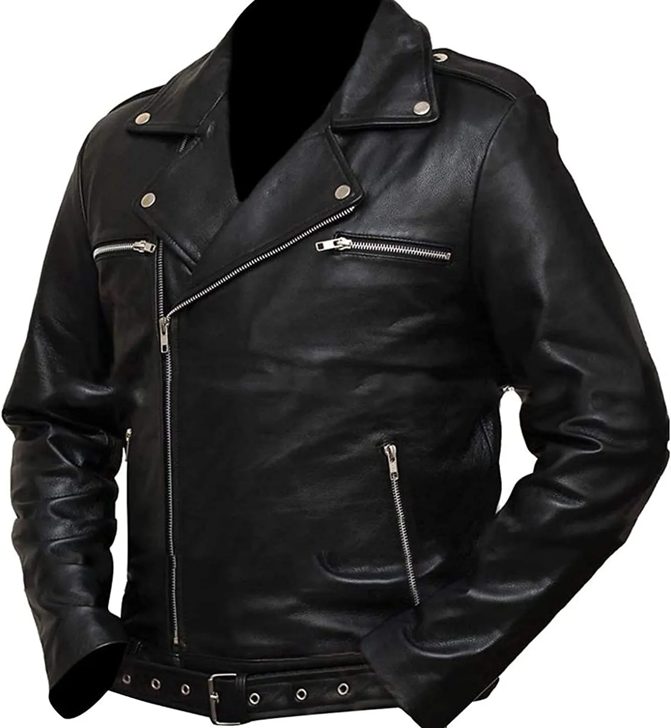 Men Leather Jacket - Mens Cafe Racer Motorcycle Jacket - Distressed Lambskin Biker Leather Jackets for Men