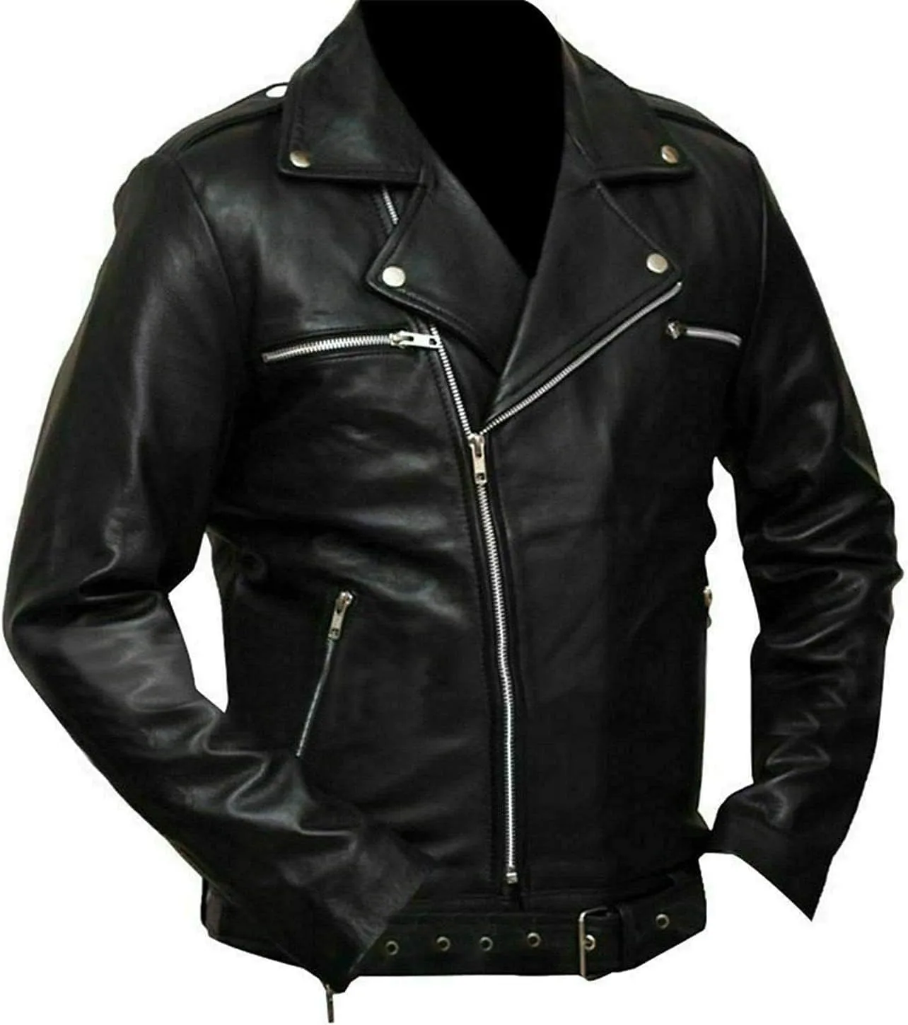 Men Leather Jacket - Mens Cafe Racer Motorcycle Jacket - Distressed Lambskin Biker Leather Jackets for Men