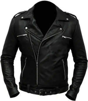 Men Leather Jacket - Mens Cafe Racer Motorcycle Jacket - Distressed Lambskin Biker Leather Jackets for Men