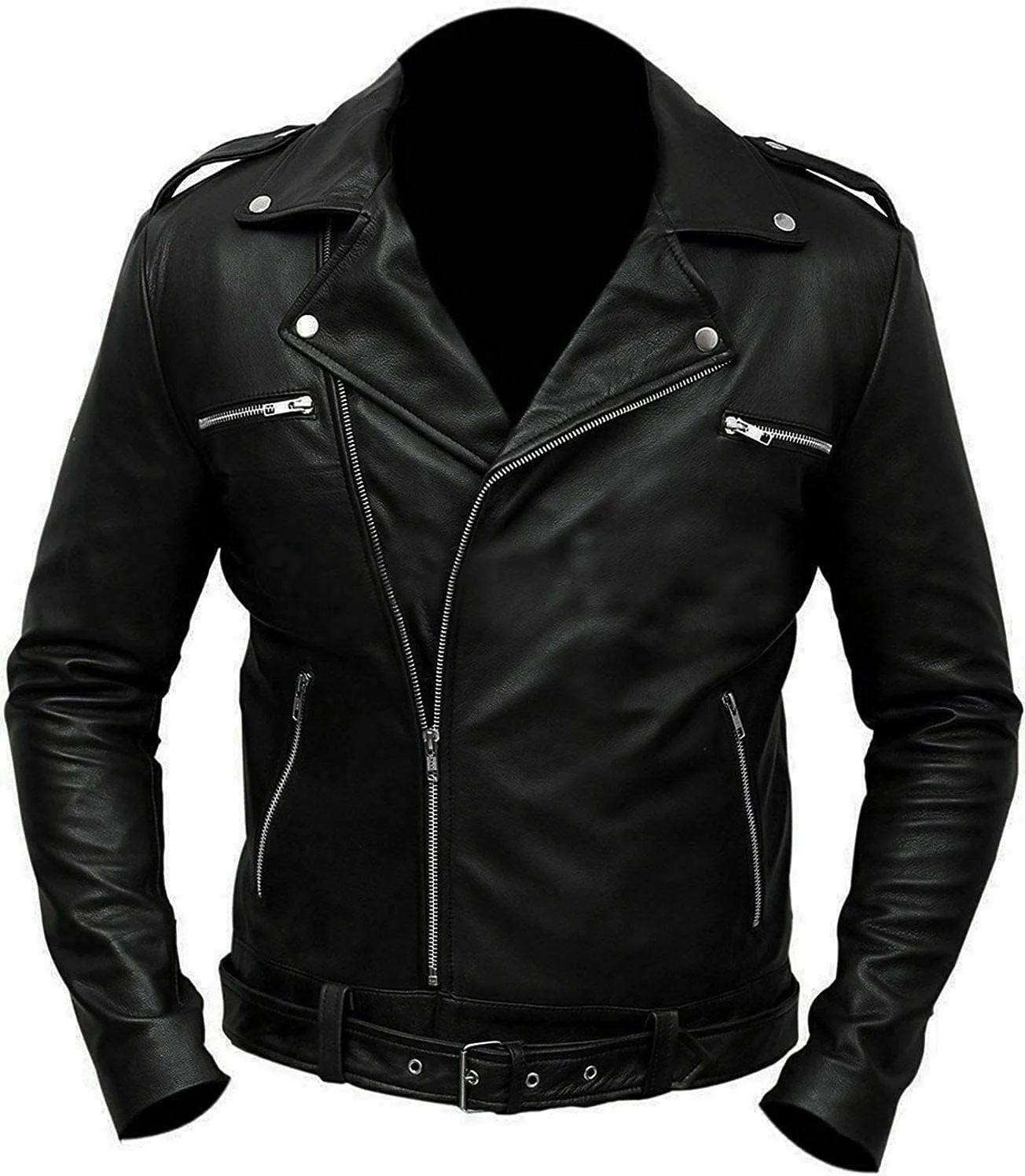 Men Leather Jacket - Mens Cafe Racer Motorcycle Jacket - Distressed Lambskin Biker Leather Jackets for Men
