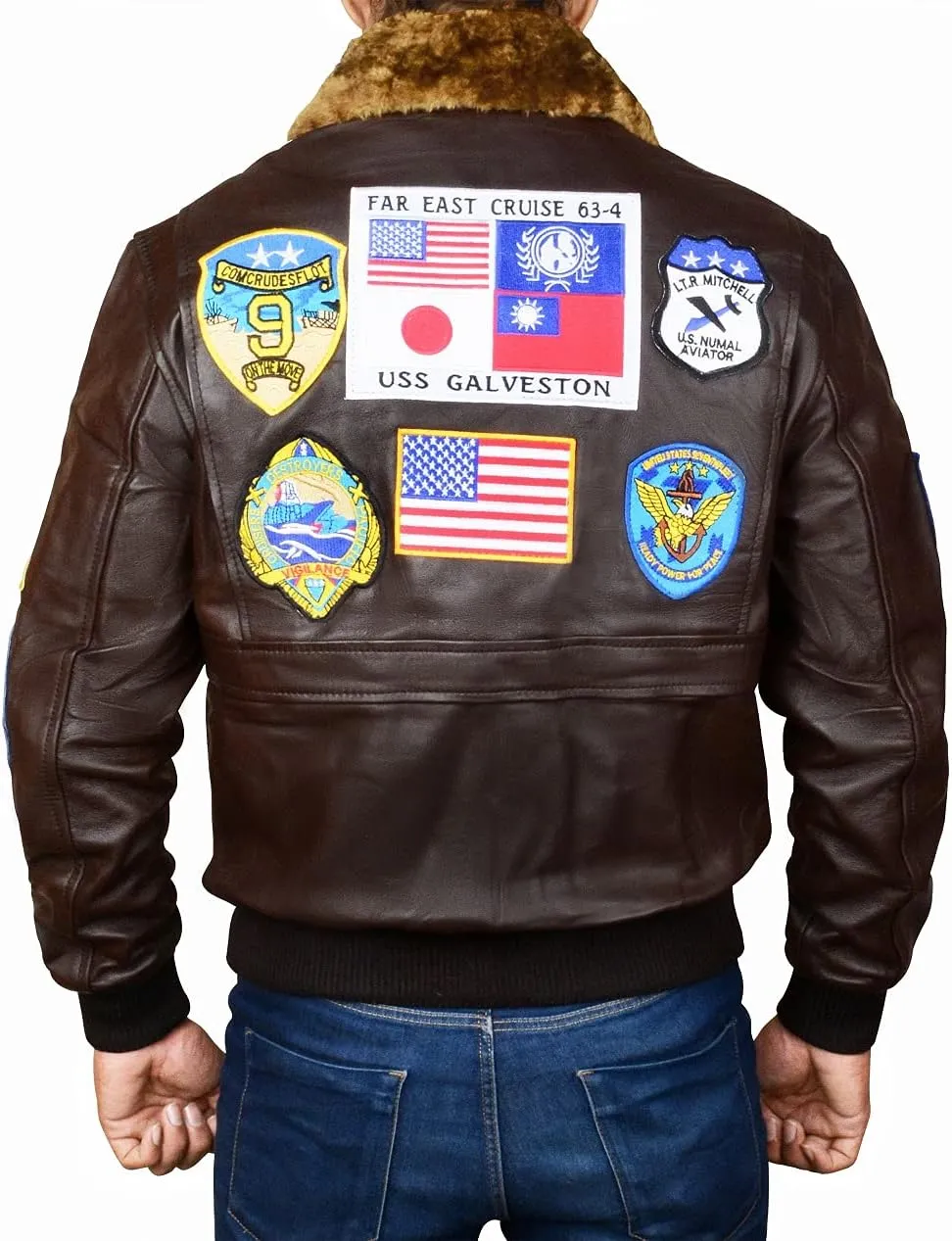 Mens Aviator Bomber Style Flight Fighter Pilot Jacket Removable Fur Collar With Aviation Patches Jacket