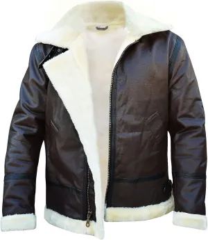 Mens B3 Aviator Shearling Jacket - Flight Pilot Sheepskin Leather Bomber Jacket Black/Brown