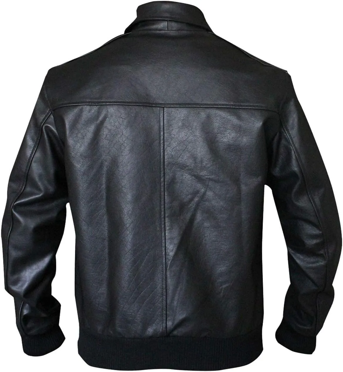 Mens Black Happy Arthur Fonzie Vintage Classic Genuine Bomber Leather Ribbed Biker Jacket