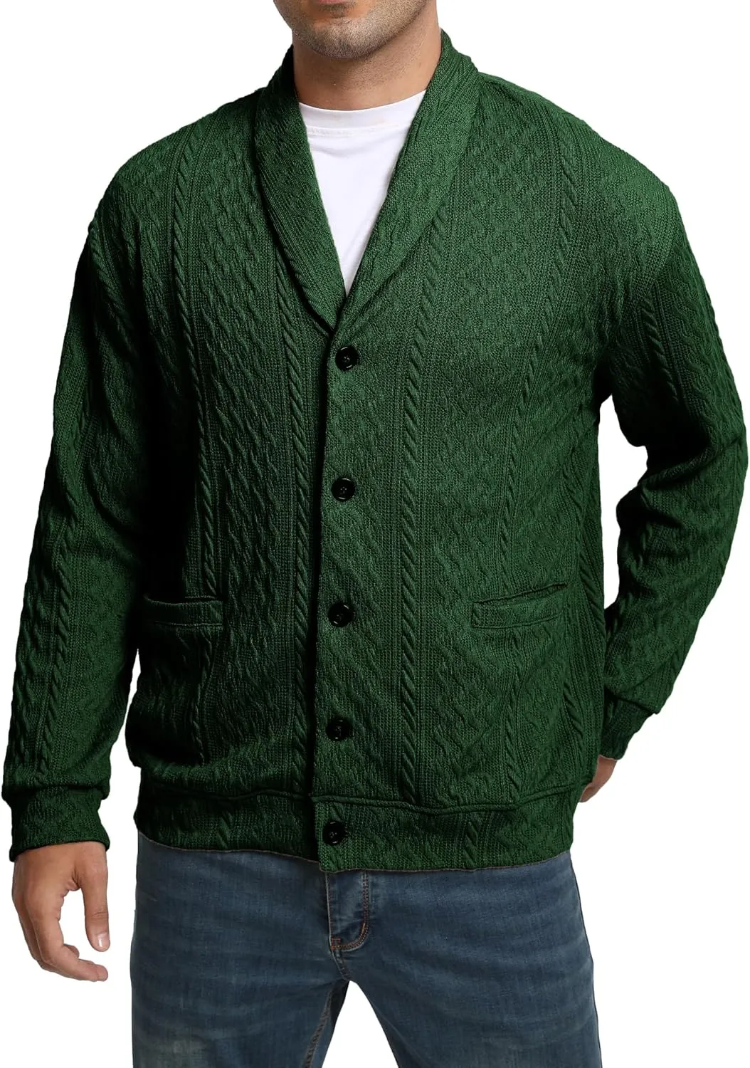 Mens Cardigan Outwear Casual Shawl Collar Open Front Button Down Sweaters with Pockets