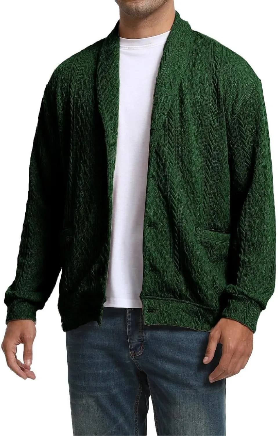 Mens Cardigan Outwear Casual Shawl Collar Open Front Button Down Sweaters with Pockets
