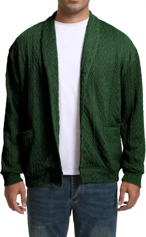 Mens Cardigan Outwear Casual Shawl Collar Open Front Button Down Sweaters with Pockets