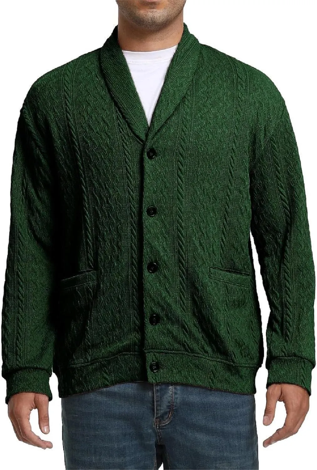 Mens Cardigan Outwear Casual Shawl Collar Open Front Button Down Sweaters with Pockets