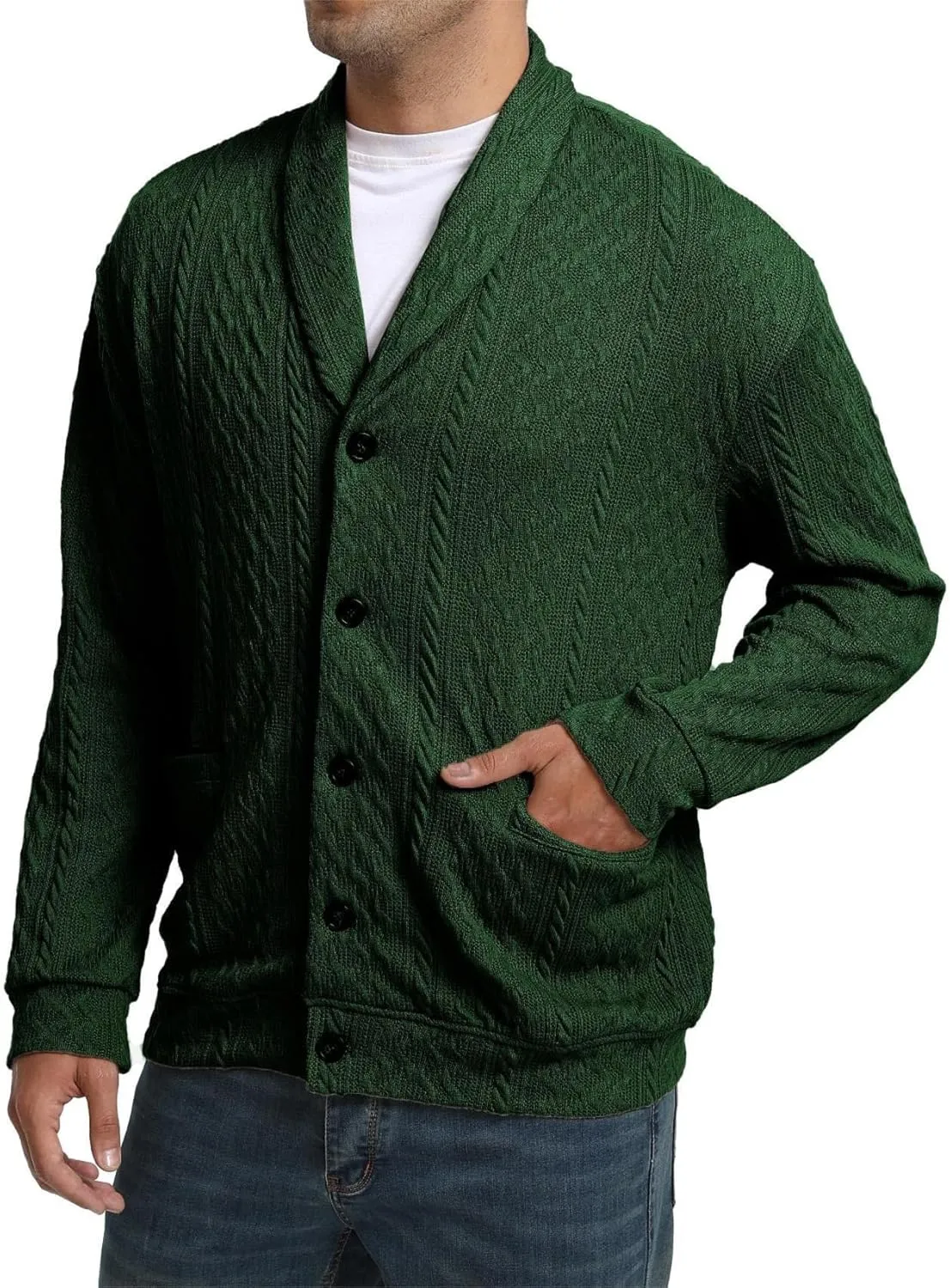 Mens Cardigan Outwear Casual Shawl Collar Open Front Button Down Sweaters with Pockets