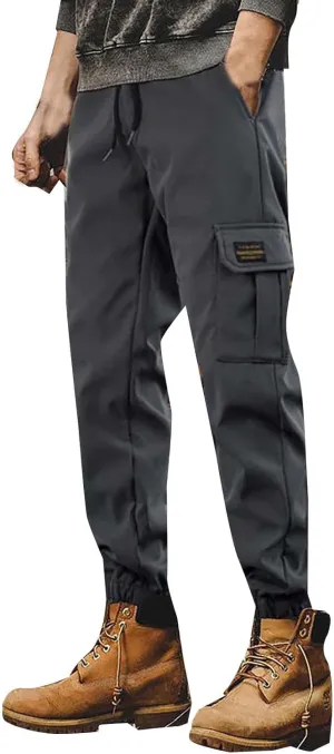 Mens Cargo Pants Jogger Hiking Elastic Waist Regular Fit Casual Straight Drawstring Lightweight Pants with Pockets