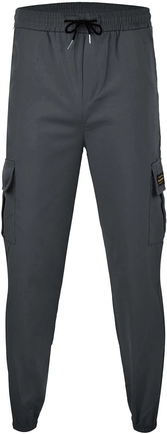Mens Cargo Pants Jogger Hiking Elastic Waist Regular Fit Casual Straight Drawstring Lightweight Pants with Pockets