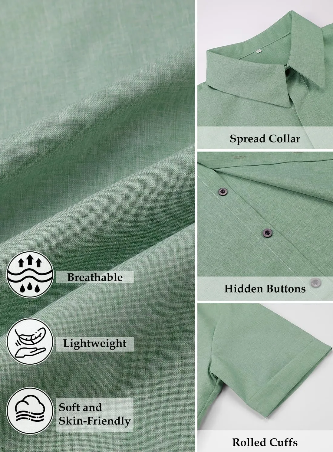 Mens Casual Linen Shirt Solid Short Sleeve Button Down Shirts Turn-up Collar Clothes Tops.