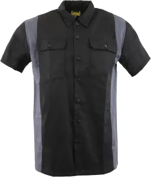 Mens Classic Two-Tone Button up Heavy Duty Reflective Short Sleeve Motorcycle Mechanic Work Shirt Variety of Colors