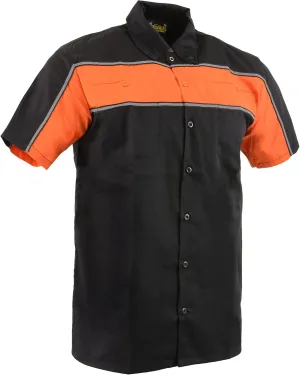 Mens Classic Two-Tone Button up Heavy Duty Reflective Short Sleeve Motorcycle Mechanic Work Shirt Variety of Colors