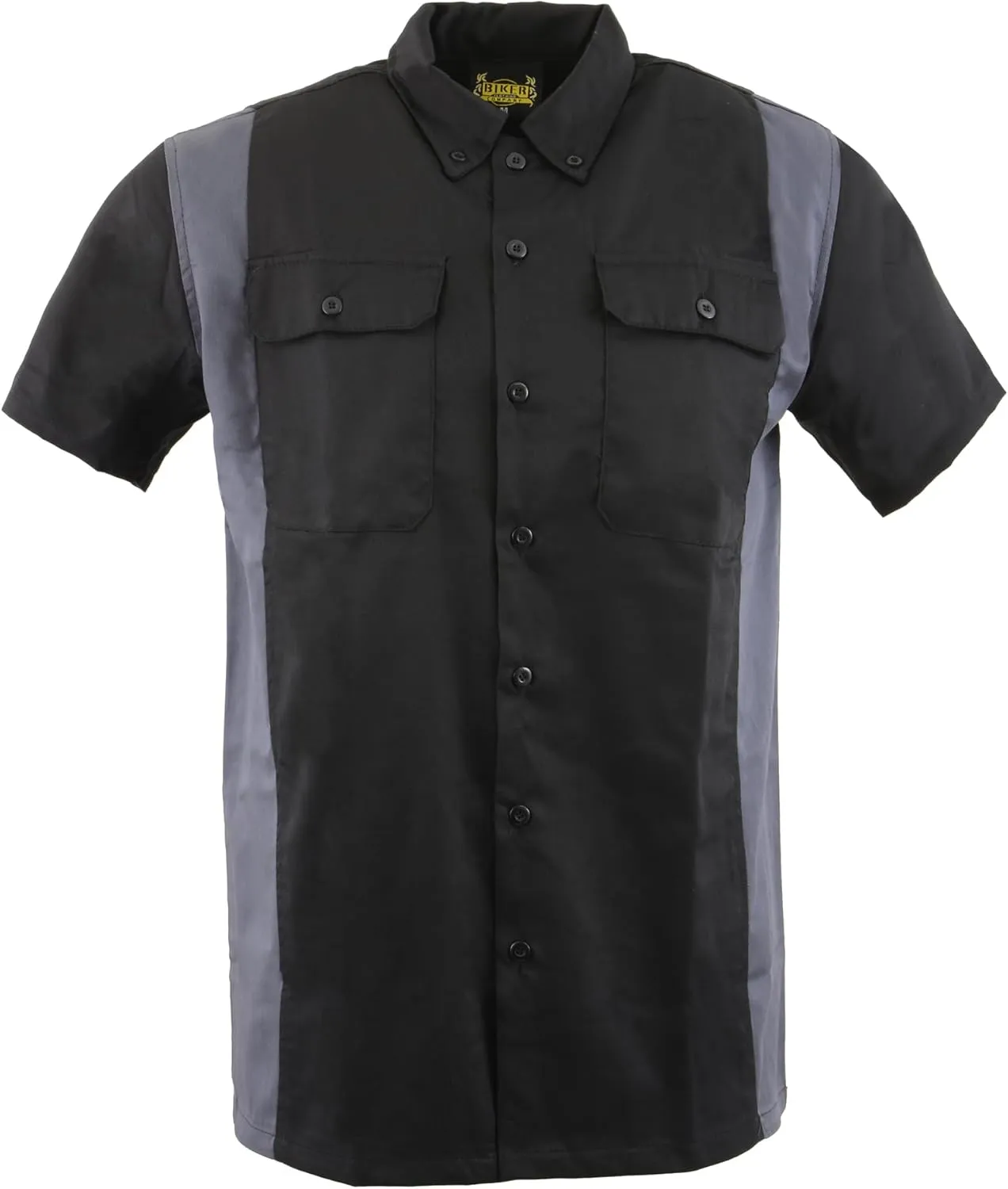 Mens Classic Two-Tone Button up Heavy Duty Reflective Short Sleeve Motorcycle Mechanic Work Shirt Variety of Colors