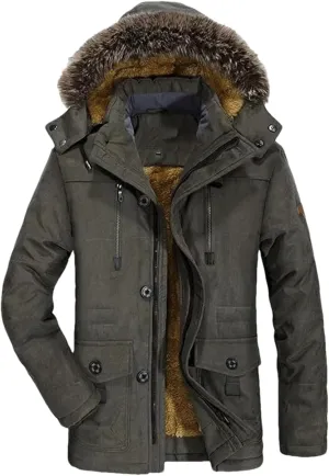 Men's Cotton Padded Warm Long Parka Coat Winter Casual Hooded Fleece Jacket Windbreaker