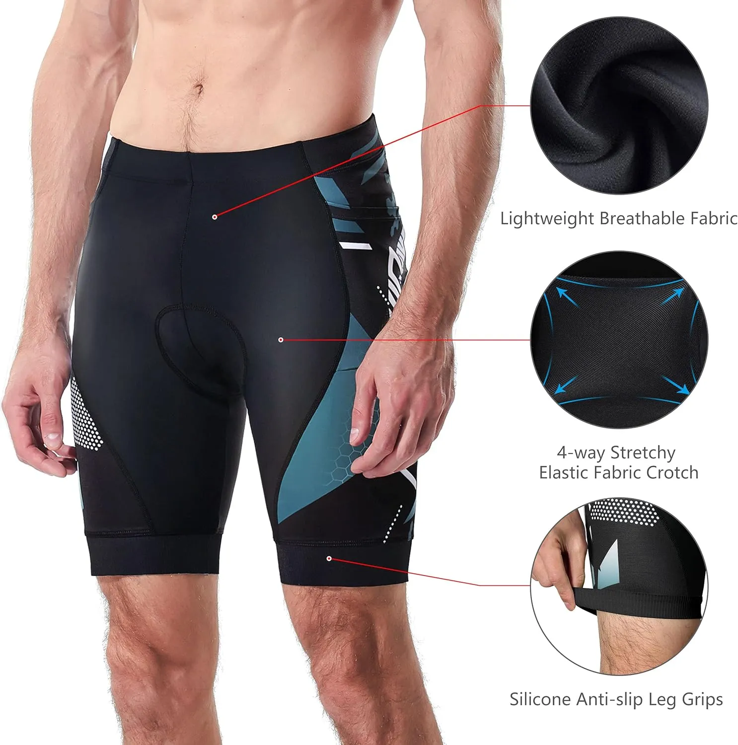 Men's Cycling Shorts Anti-Slip Leg 4D Padded Bike Shorts with 3-Pockets Breathable Biking Bicycle Motorcycle Half-Pants