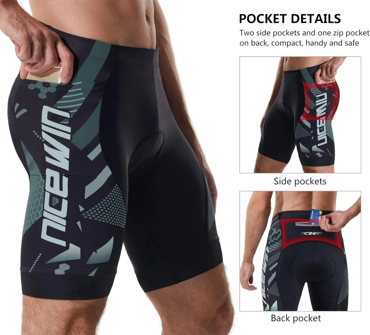 Men's Cycling Shorts Anti-Slip Leg 4D Padded Bike Shorts with 3-Pockets Breathable Biking Bicycle Motorcycle Half-Pants