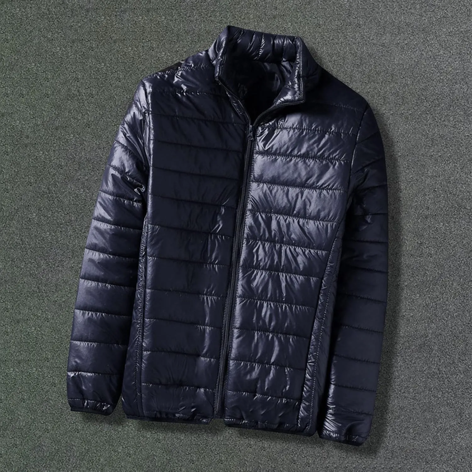 Men's Down Jacket Winter Warm Zipper Stand Collar Cardigan Casual Pocket Long Sleeves Cotton Padded Jackets Coat