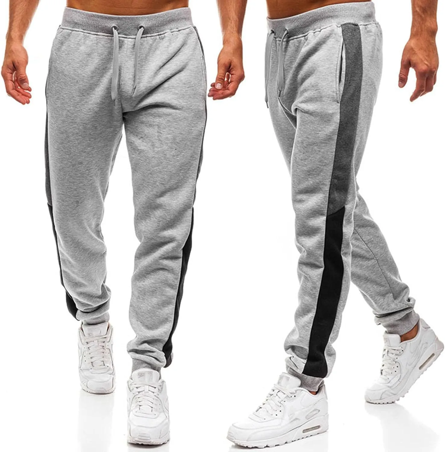 Mens Drawstring Athletic Sport Joggers Sweatpants Tall Striped with Pockets Workout Training Lounge Pants