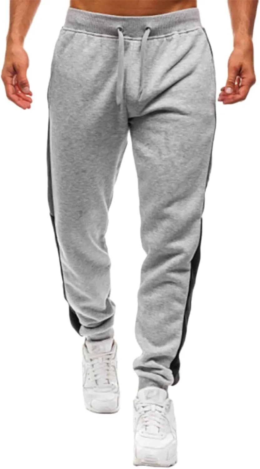 Mens Drawstring Athletic Sport Joggers Sweatpants Tall Striped with Pockets Workout Training Lounge Pants