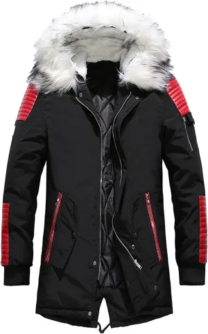 Mens Faux Fur Hooded Puffer Down Parka Coats Thicken Winter Trench Warm Padded Jackets Windproof Windbreakers