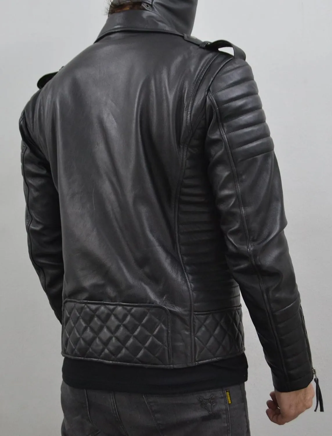 Mens Leather Jacket - Biker Leather Jacket For Men - Lightweight Slim Mens Leather Motorcycle Jackets Black Real Lambskin