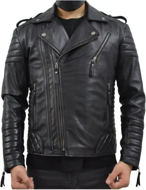 Mens Leather Jacket - Biker Leather Jacket For Men - Lightweight Slim Mens Leather Motorcycle Jackets Black Real Lambskin