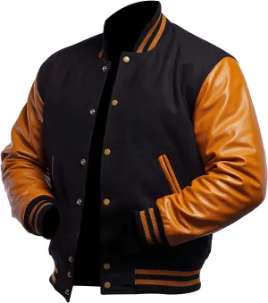 Mens Letterman Black Varsity Jacket - Black School Teen College Bomber Jacket