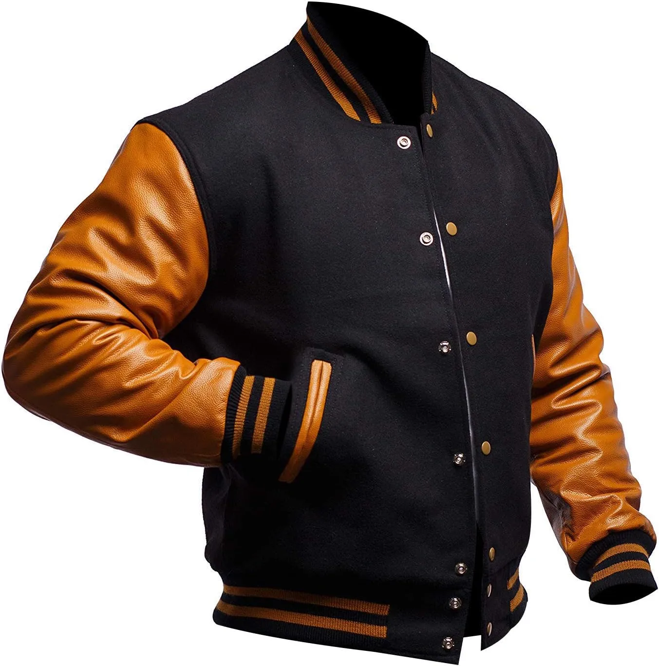 Mens Letterman Black Varsity Jacket - Black School Teen College Bomber Jacket