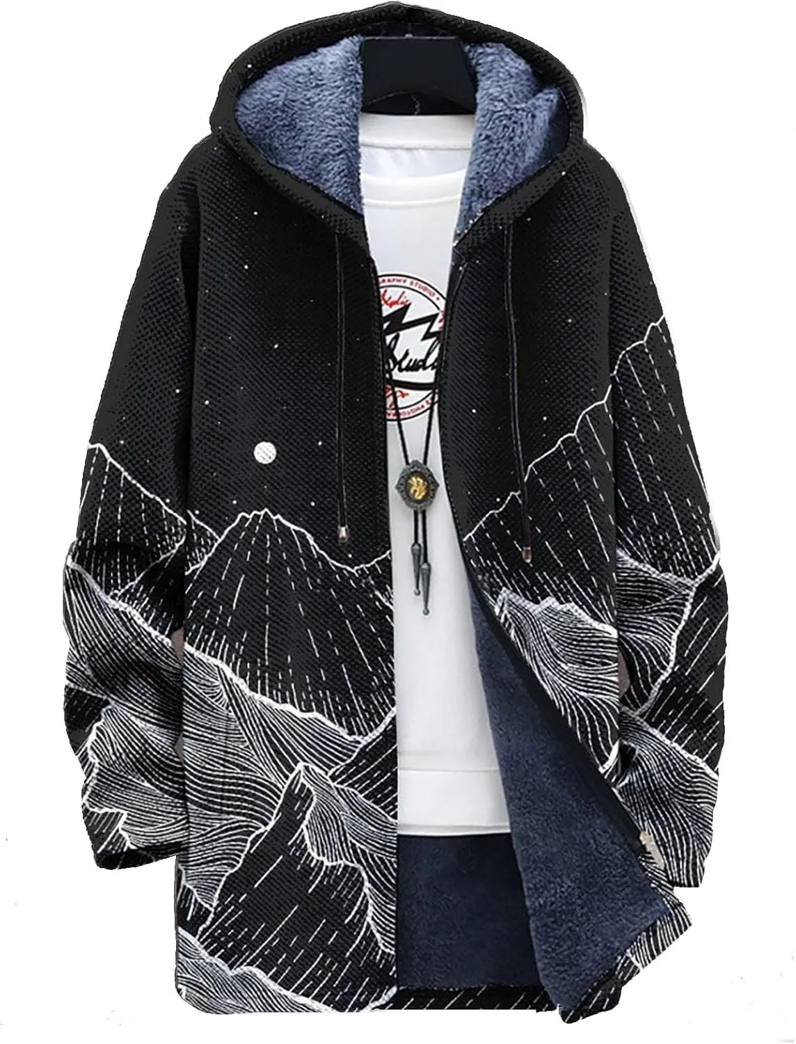 Men's Long Cardigan Hoodies 2023 Fashion Patterned Fleece Lined Full Zipper Cable Knit Sweater Coats with Pockets