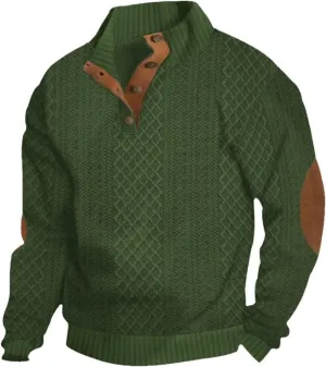 Men's Outdoor Casual Stand Cashmere Button Long Sleeve Sweater, Men Casual Long Sleeve 1/4 Button Pullover Sweater