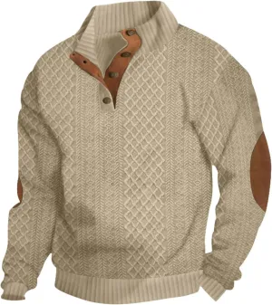 Men's Outdoor Casual Stand Cashmere Button Long Sleeve Sweater, Men Casual Long Sleeve 1/4 Button Pullover Sweater