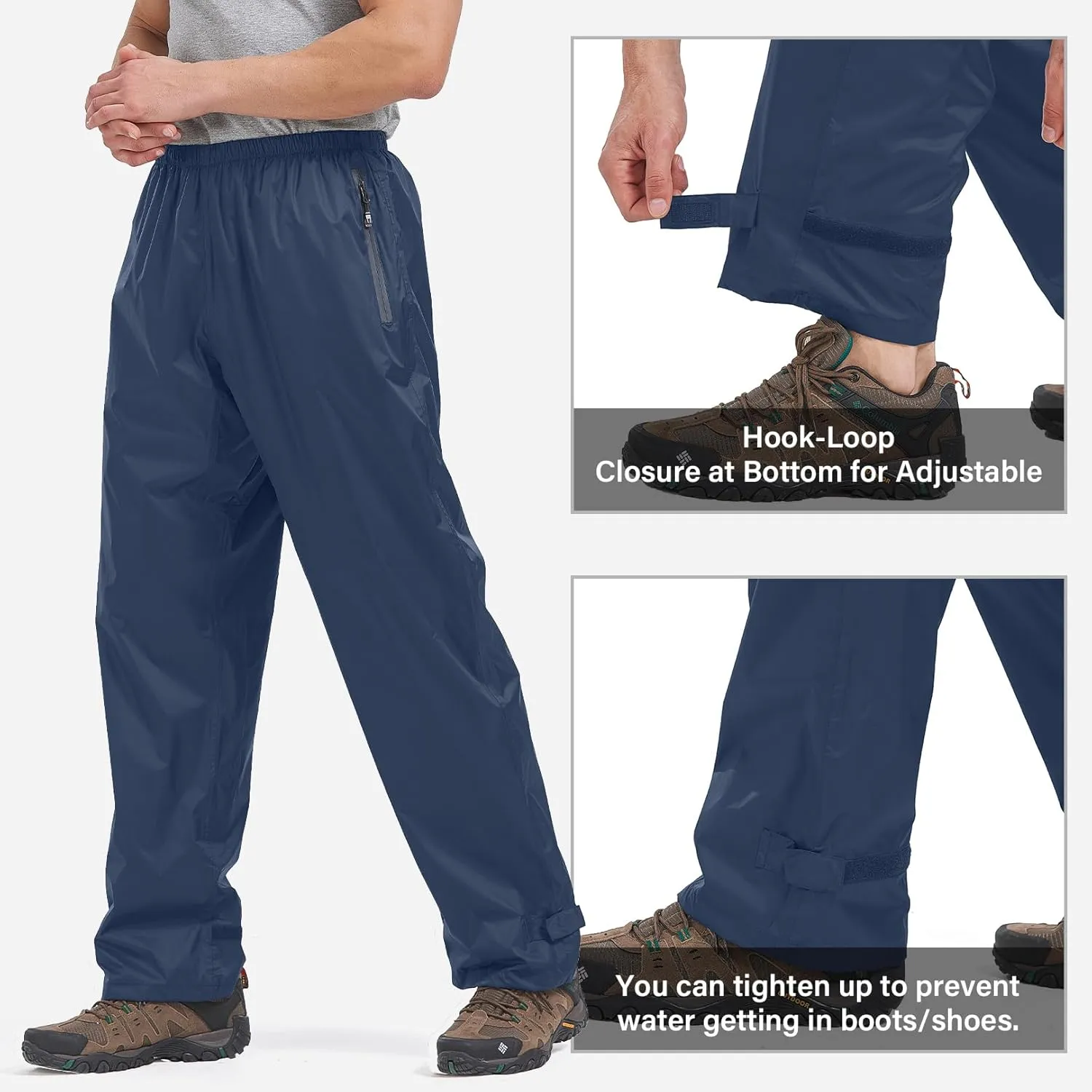 Men's Rain Pants Waterproof Windproof Hiking Rain Over Pants for Outdoor Fishing Golf Motorcycle Cycling