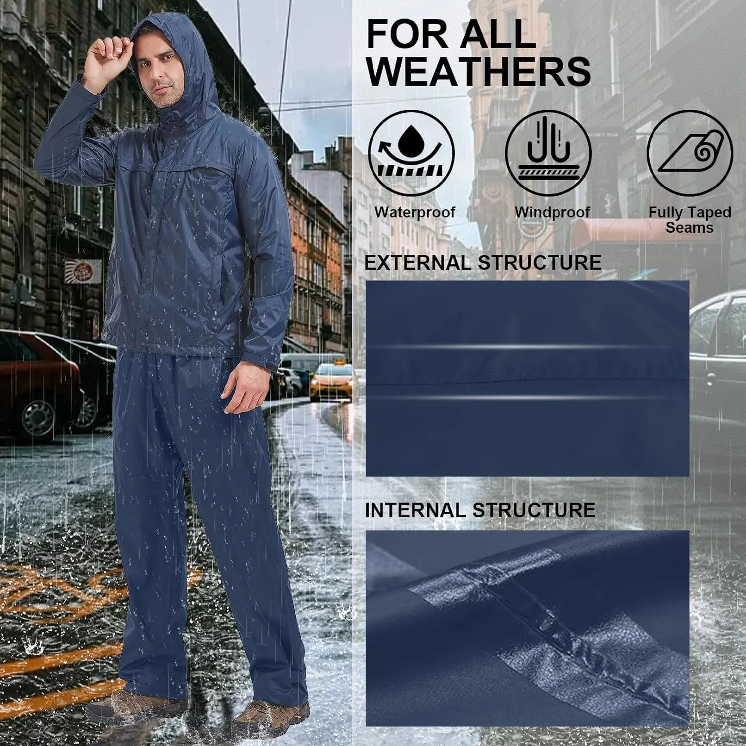 Men's Rain Pants Waterproof Windproof Hiking Rain Over Pants for Outdoor Fishing Golf Motorcycle Cycling