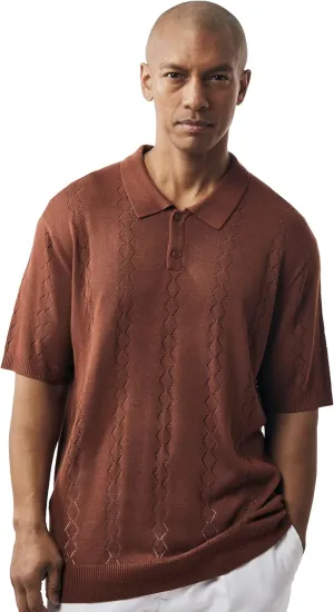 Mens Short Sleeve Knit Sports Shirt - Modern Polo Vintage Classics: Solid Cable Twist Jacquard Pattern